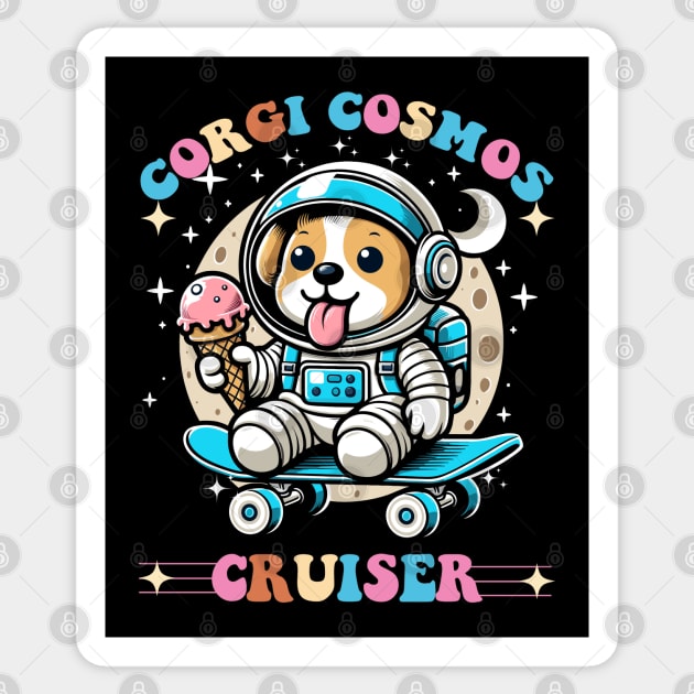 Corgi Skateboarding - Cosmic Corgi Skater Sticker by JessArty